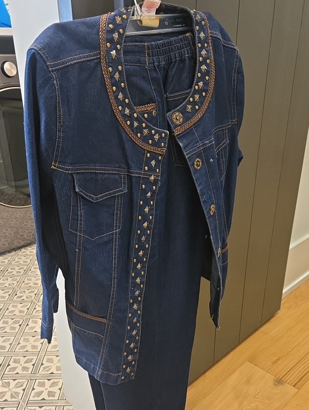 Ruby Rd. Dark Blue Denim Jacket with Stud and Braid Trim